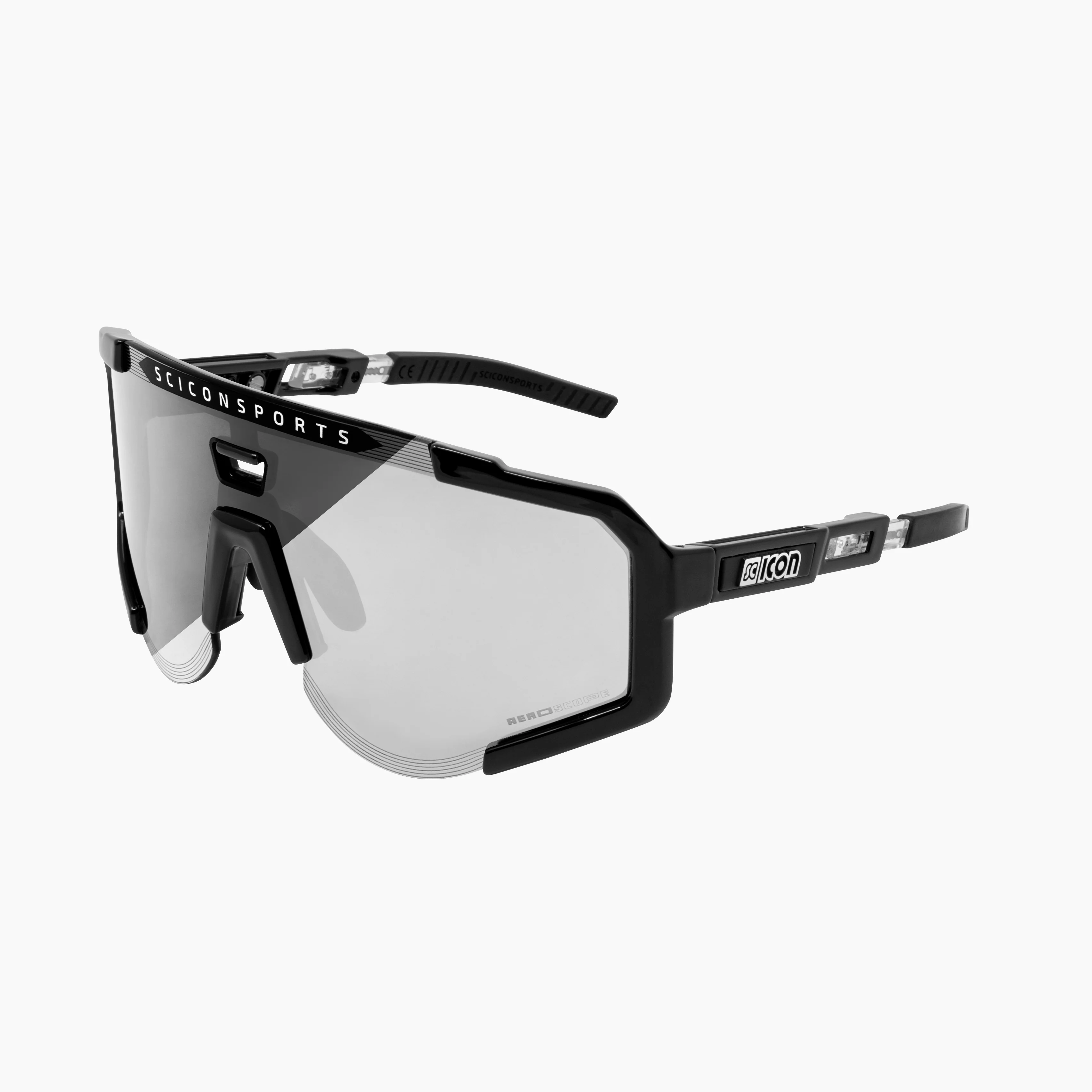 Scicon Aeroscope high-performance sport sunglasses with black frame and tinted lenses for outdoor activities and active wear.