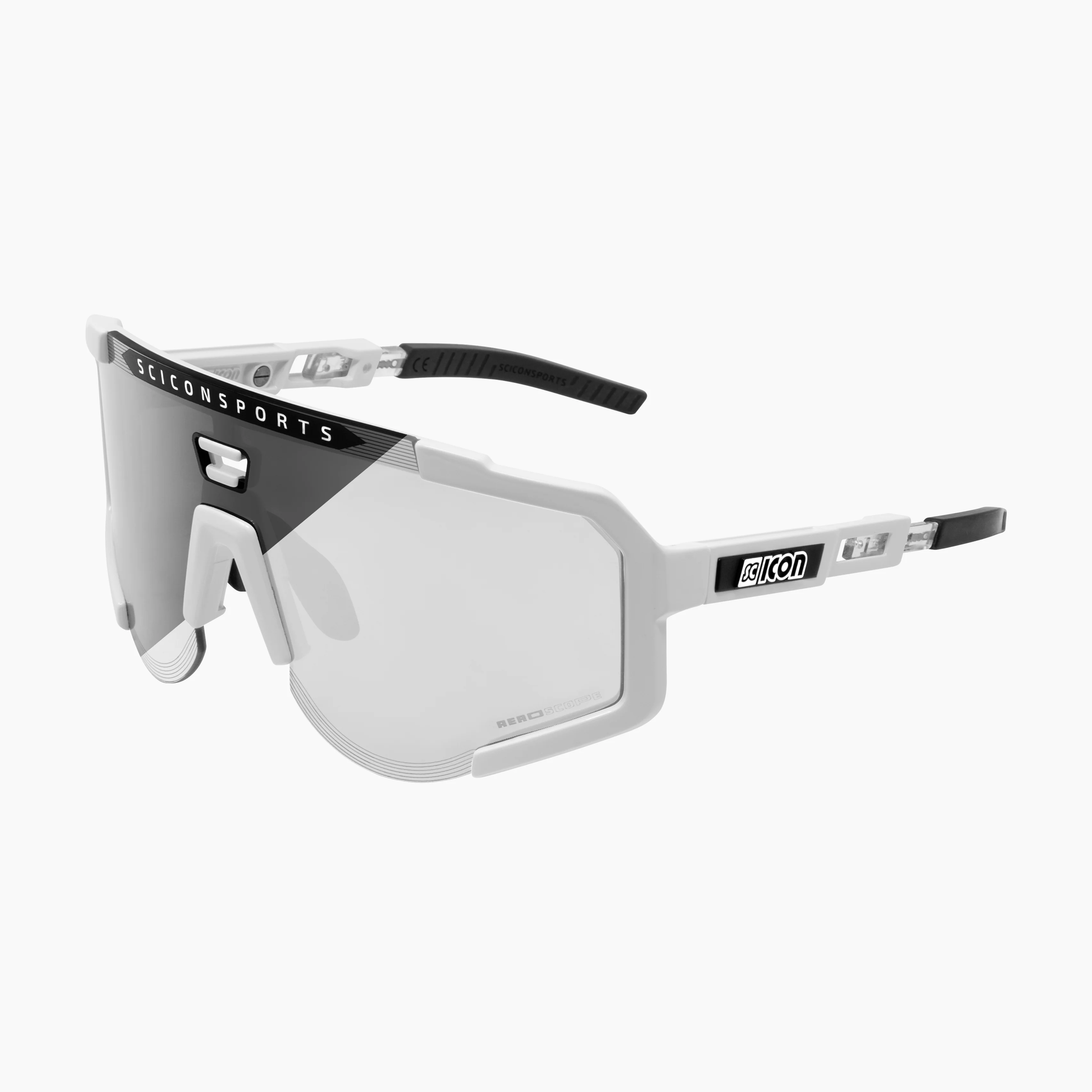 Scicon Aeroscope high-performance sport sunglasses with black glossy frame and red multimirror lenses.