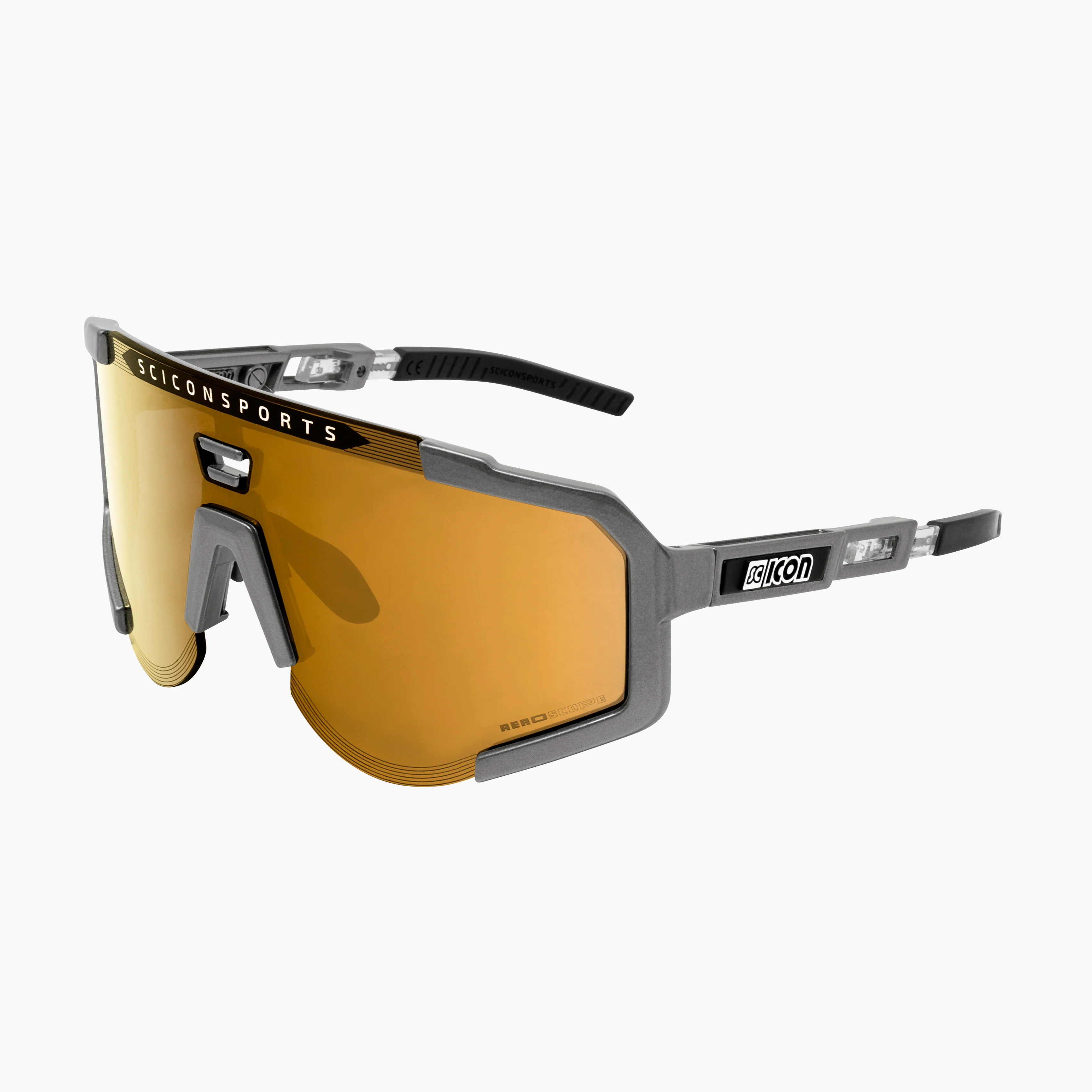 Scicon Aeroscope high-performance sport sunglasses with black gloss finish and red multi-mirror lenses, designed for active sports.