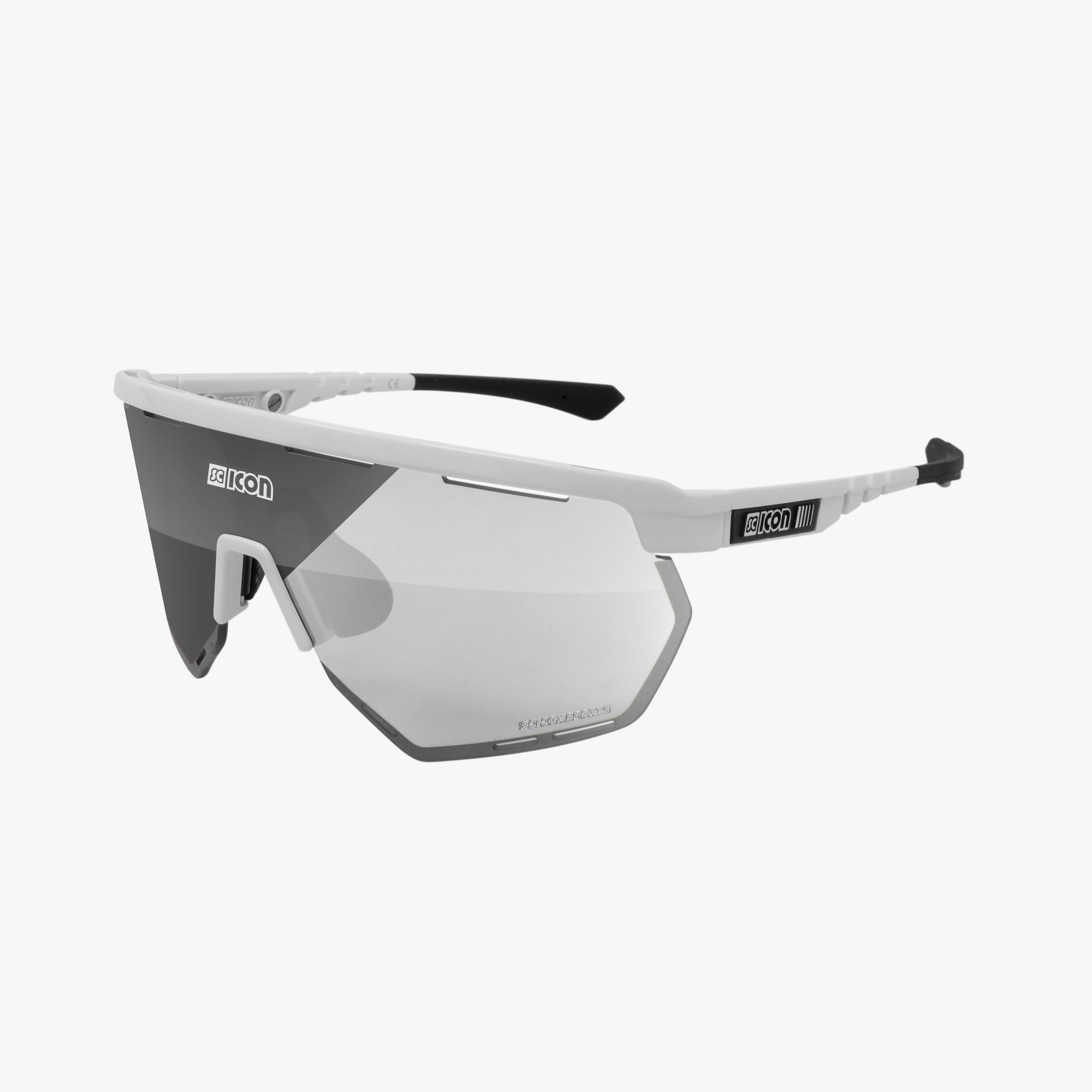 Scicon Aerowing high-performance sport sunglasses with black gloss frame and red mirrored lenses, designed for athletic activities.