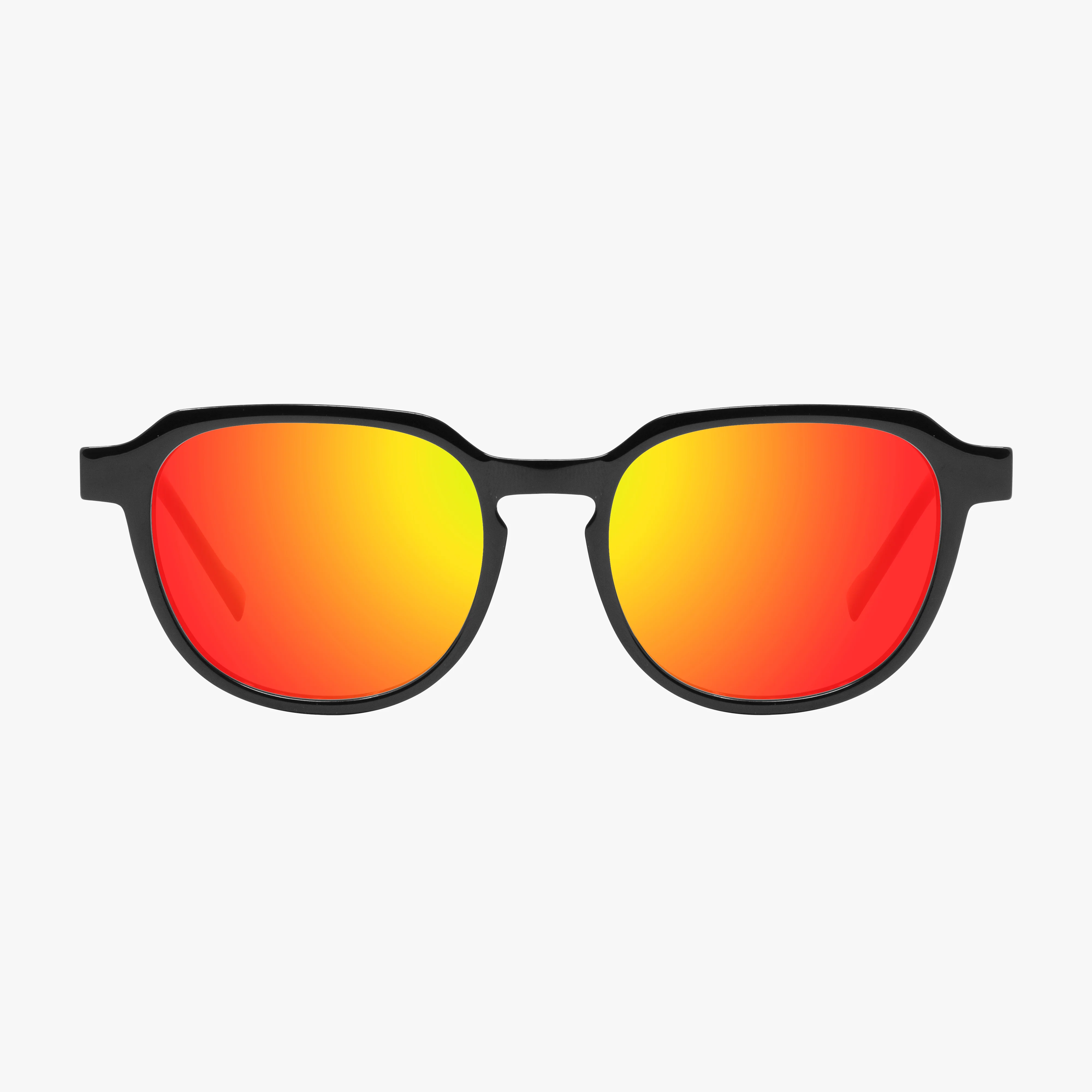 Black glossy Scicon Vertex Timeless Italian eyewear with multimirror red lenses, sleek and stylish sunglasses for men.