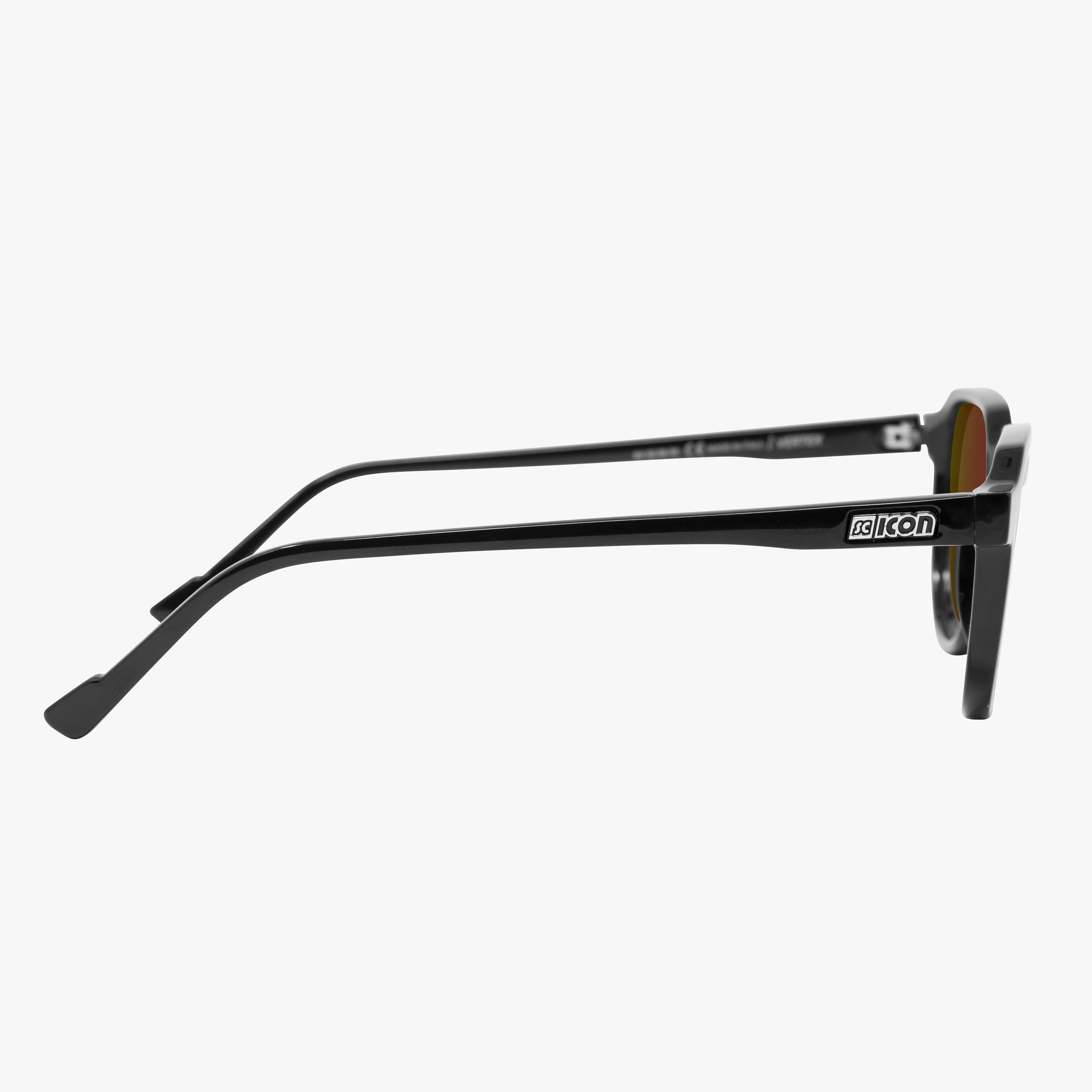 Black gloss Italian sunglasses by Scicon with red multi-mirror lenses, stylish Vertex Timeless Italian eyewear.