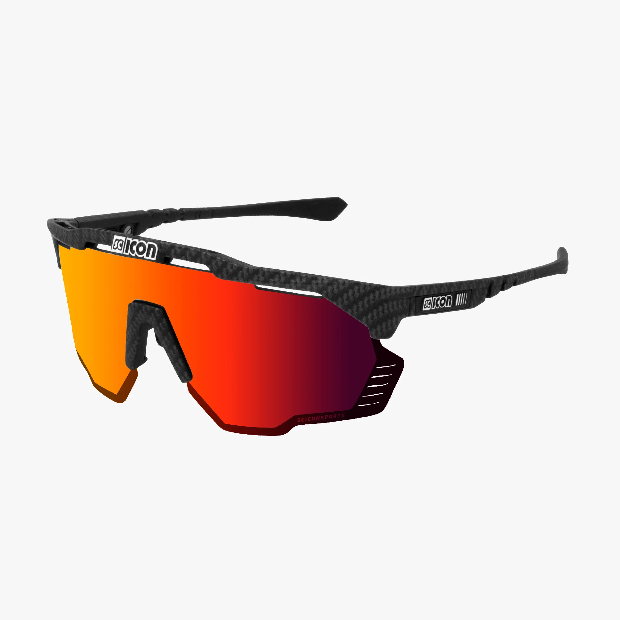 Scicon Aeroshade Kunken cycling sunglasses with carbon matt frame and multimirror red shield lens