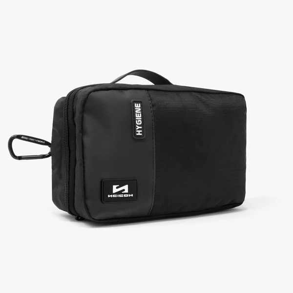 Scicon portable travel toiletry bag with multiple compartments and zipper closures, designed for organizing toiletries on the go.